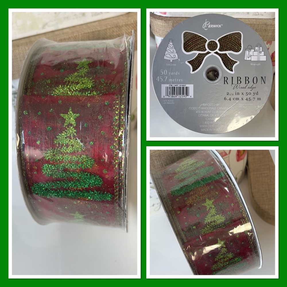 Christmas Tree Glitter Ribbon 50 Yards